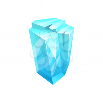 Ice crystal rock, iceberg or cube of snow, cold frozen water, vector blue icon. Winter gem icicle of crystal glass or ice rock, diamond gemstone, glacier or cracked stalagmite