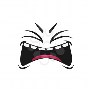 Crying depressed emoticon with wide open mouth isolated icon. Vector upset smiley with blinked or closed eyes, depressed sad unhappy scared character in sorrow with teeth. Character face in bad mood