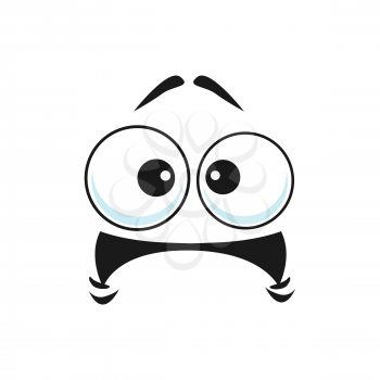 Emoji with shocked facial expression isolated icon. Vector terrified or frightened emoticon, scared or surprised smiley. Afraid or horrified emoji with pig pop-eyes and curved smile, cartoon character
