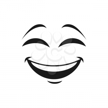 Cartoon face vector icon, happy emoji, laughing facial expression with smiling toothy mouth and close eyes. Positive feelings isolated on white background
