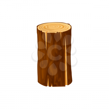 Round log, wood for fire or campfire isolated flat cartoon icon. Vector woodpile bark of felled dry wood, woodpile chopped tree trunk woodwork material. Oak or pine timber, lumber stick, circle plank