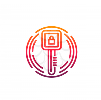 Cyber security icon with vector digital access key and padlock. Network data, information and privacy secure system technology isolated symbol, internet or online safety, web code, password protection