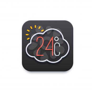 Climate and weather icon, app or mobile UI template, vector temperature forecast. Weather widget for phone screen or application interface and UX flat symbol with sun, cloud and temperature