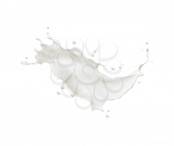 Milk wave splash with splatters and white drops. Realistic vector swirls of liquid cream, yogurt or creamy drink, sauce or milkshake cocktail, abstract 3d splatter of dairy food or white paint