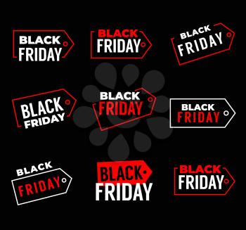 Black Friday sale banners, weekend shop offer labels for promo, vector tags. Black Friday discount and store promotion posters for price cut off, red and white banners of shopping clearance deal