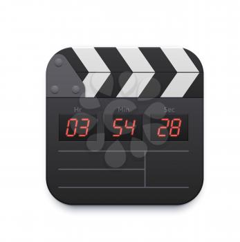 Movie clapper board, video record interface icon, vector tv and online cinema app. Movie theater or television player and video tube recorder, media channel application interface icon of clapperboard