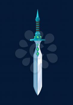 Magical cartoon sword steel vector blade element of fantasy or rpg game. Isolated magic weapon, sword, knife or dagger of fantasy knight, wizard, magician or warrior. User interface, ui or gui