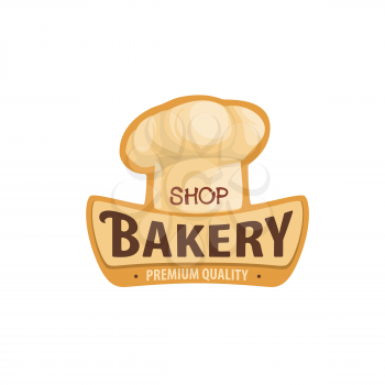 Bakery shop icon with chef toque hat, bread or pastry vector sign. Bakery shop and patisserie cafe or confectionery store and cafeteria emblem with baker hat toque