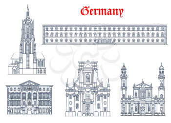 Germany architecture, Munich buildings and travel landmarks of Bavaria, vector. Theatine Church of St Cajetan Trinity Church and Saint Bartholomew cathedral, Bavarian State Library and Preysing Palace