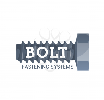 Steel bolt icon. Metal threaded fastener, fastening system element and construction engineering vector emblem, industry and repair symbol, stainless steel bolt with wide thread