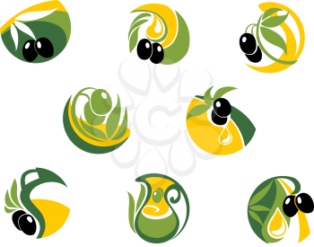 Green and black olives elements for food or agriculture design