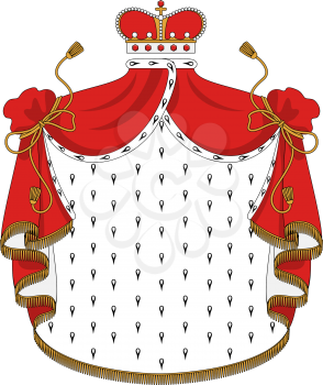 Heraldic royal mantle with golden crown for design