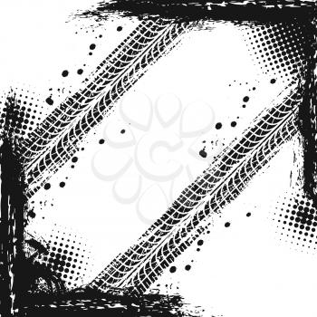 Offroad grunge tyre prints, vector grungy abstract black pattern on white background. Auto rally or motocross dirty tires print, off road trails texture for racing tournament or garage service design