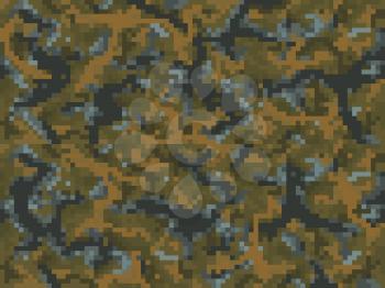 Khaki camouflage pixels for game cubic background, vector pattern with grass and ground blocks. 8bit pixels or computer game level of mine and craft background, camouflage cubic blocks in underground