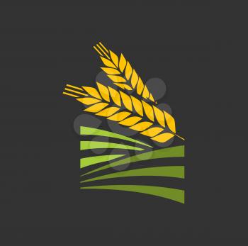 Cereal ear and spike of wheat, barley or rice, millet stalk vector icon. Bread bakery spikelet for grain food and agriculture, wheat ear or barley spike on green farm field, organic crop harvest