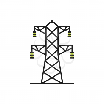 High voltage transmission tower line art generator isolated icon. Vector electricity pylon structure, steel lattice tower to support power. Two phase transmission towers power lines color sign