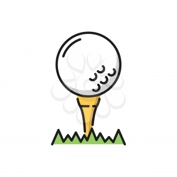 Ball to play golf on putter or tee isolated flat line icon. Vector golfing hobby symbol, golfball on putter. Tee for teeing off in grass, sport equipment. Portugal golf tournament competition sign