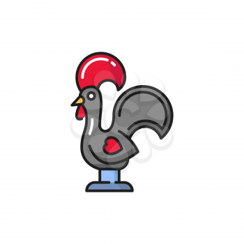Kids toys cockerel cock, portuguese souvenir Barcelos rooster traditional symbol of Portugal isolated flat line icon. Vector rooster galo de barcelos, medieval gift bird with red cock and tail