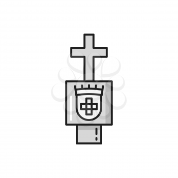 Symbol of order of christ isolated symbol of Portugal. Vector marble cross on graveyard gateway, fortified civil parish in Portugal.Holy religion sign, ancient nobility mascot, heraldry item