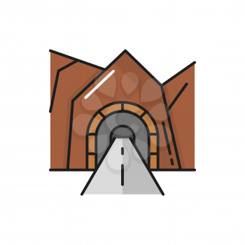 Underground tunnel in Alps Switzerland mountains isolated flat line icon. Vector automobile arched tunnel in Swiss mount, architecture construction. Road tunnel, entrance to mountain, highway tunnel