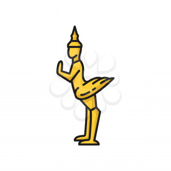 Pantheon of Thai deities, Mythical bird Hong isolated golden statue. Vector Garuda character, human body and bird wings Thailand souvenir. Thai deities, sacredness of ideas of southern Buddhism