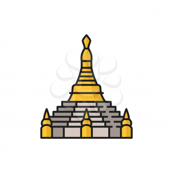 Enlightenment Stupa isolate Buddhism religion sign isolated color line icon. Vector Buddhist worship and Hinduism Dharma religion sign. Stupa of descent from Realm, reconciliation and victory temple