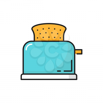 Retro toaster household device with toasted bread isolated color line icon. Vector kitchenware device for toast breakfast food. Vintage aluminium kitchen household equipment to cook popping toasts
