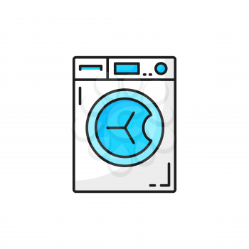 Washer electric drying or washing machine isolated color line icon. Vector bathroom washing device, steel laundromat sign. Household appliance, laundry cloth dryer, device for household chores