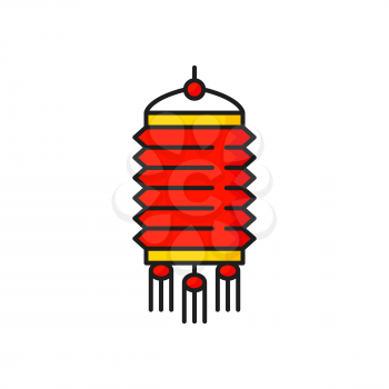 Hanging paper lamp with red tassels isolated color line icon. Vector symbol of chinese New Year, CNY, japanese korean lantern lamp of oriental spring festival. Decoration, asian lunar holiday decor
