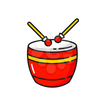 Taiko o-kedo drum chinese fork percussion instrument with drumsticks isolated color line icon. Vector lunar new year holiday celebration musical lion dancing show drum. Traditional asian taiko o-kedo