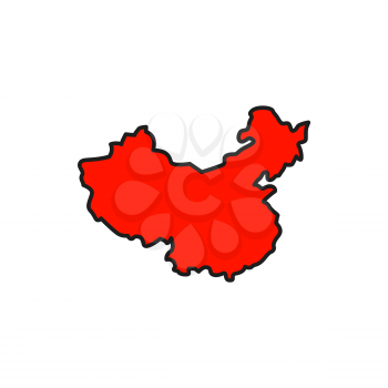 Map of China isolated line icon. Vector geography map with cities and provinces, boundaries, red color. Chinese geography map, country territory border. Political and geographical map of China
