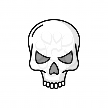 Scary skull bone, symbol death and danger isolated color line icon. Vector danger sign, spooky ghost demon with jaws. Halloween object, skeleton head, mexican day of dead dia de los muertos mascot