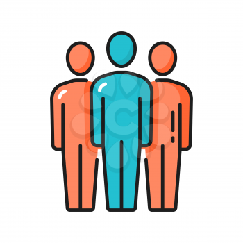 Meeting people communication discussion, teamwork isolated color line icon. Vector group of people brainstorming and discussing business issues. Three workers exchange opinions, chat, team employees