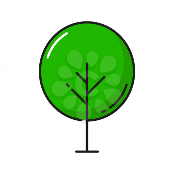 Cartoon green tree isolated thin line park garden plant, outline forest scenery landscape architecture object. Environment protection, save Earth, natural plant, spring summer forest tree, round crown