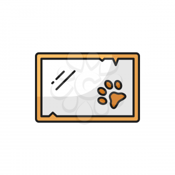 Pet cushion pillow or carpet with paw print isolated animals home bed icon. Vector domestic animals accessory, puppies and kittens bedding. Cats and dogs comfortable couch for sleep, rest and relax