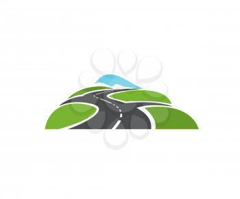 Speed highway, roads intersection icon. Freeway crossroad, asphalt motorway, and driveway with two roadways and side roads vector. Transportation, travel and logistics emblem design element