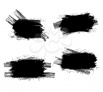 Tire prints black spots, car tyre tracks isolated grunge dirty vector marks. Offroad vehicle wheels trace with abstract dirty blobs. Monochrome brush stroke pattern, graphic texture, design elements