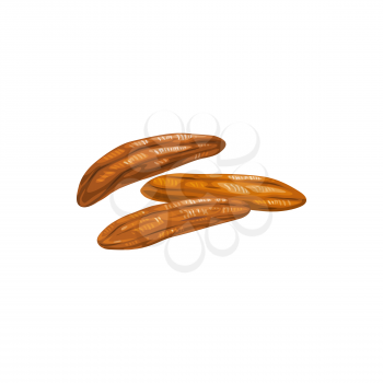 Banana dried fruits, dry food and candied fruit sweet desserts, vector isolated icon. Candied dried bananas, sweet dessert confection, dehydrated food