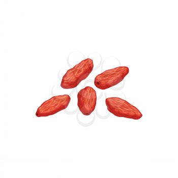 Dogwood dried fruits, dry berry food and sweet dessert, vector isolated icon. Dried dogwood berries, fruity sweet dessert, vegetarian natural organic food, drink and culinary ingredient