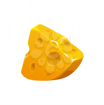 Cartoon maasdam, dutch and swiss cheese. Vector triangular or pyramid yellow slice of dairy product. Piece with holes, grocery food, milky farm production made of milk, isolated cheese