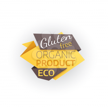 Gluten free organic product icon, origami vector banner. Eco food label, natural ingredient certified tag or icon. Natural bio food, premium quality and certification warranty isolated badge