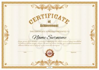 Certificate template and diploma award, vector border frames background. Business achievement and best award certificate diploma with ornate flourish border frames, academy or university college honor