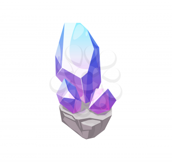Magic crystal, lilac gem stone isolated vector icon. Crystalline gemstone rubellite, alexandrite, jade or quartz. Jewelry mineralogy symbol. Semiprecious violet mineral rock, cartoon precious saphire