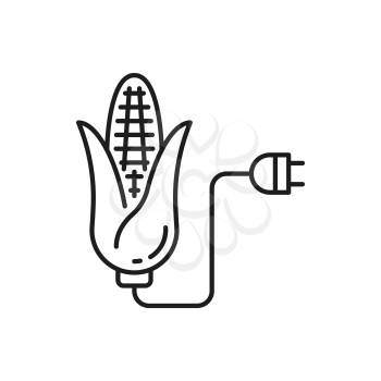 Biofuel biomass ethanol made of corn isolated thin line icon. Vector alternative environment friendly fuel. Green energy vegetable fossil, renewable energy source. Biorefinery maize biodiesel outline