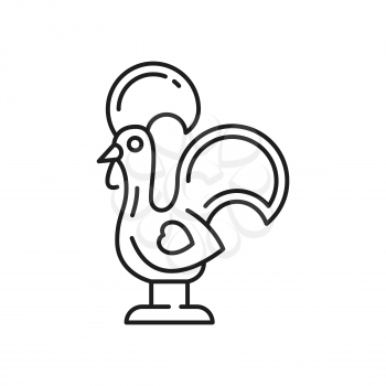 Portuguese souvenir Barcelos rooster traditional symbol of Portugal isolated thin line icon. Vector outline rooster galo de barcelos, kids toys cockerel cock. Medieval gift bird with cock and tail