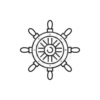 Boat control rudder isolated steering wheel thin line icon. Vector marine navigation equipment, vessel control object by captain or sailor, ship wheel. Seafarer handwheel or ship-wheel with handles
