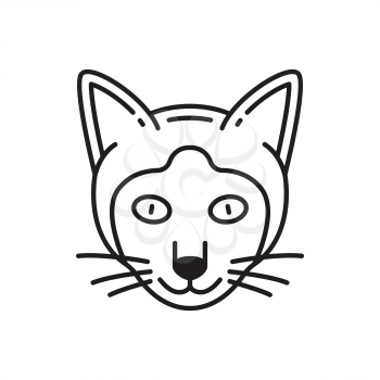 Siamese cat animal cute face isolated thin line icon. Vector funny happy cat head portrait, fur face portrait of thai kitten with mustaches and ears, outline Thailand feline domestic animal head