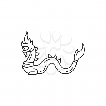 Dragon or snake isolated thin line icon. Vector dragon Japanese tattoo design or religion mascot, mythical beast. Snake serpent creature, oriental culture legendary mythological monster, zodiac sign