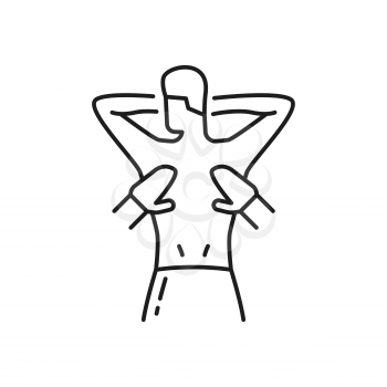 Thai massage isolated thin line icon. Vector physiotherapist massaging man s back, chiropractic, rehabilitation emblem. Vector relaxing person on Thailand massage, physiotherapy relaxation and spa