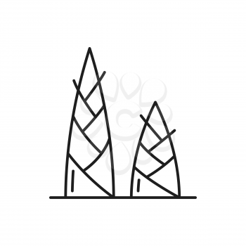 Bamboo shoots or sprouts isolated thin line icon. Vector Thailand cuisine food, fresh Thai cuisine dishes ingredient outline sign. Vegetarian food snack, healthy bamboo shoots or roots, asian plant